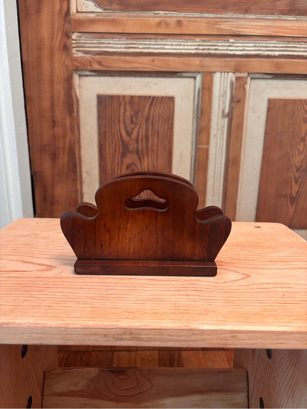 Vintage Wooden Napkin Letter Holder - Warm Brown
